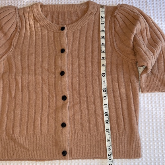 FREE PEOPLE SLOANE Short Elbow Sleeve Cardigan Size Small Peach Blush Pink NEW! - Picture 12 of 16